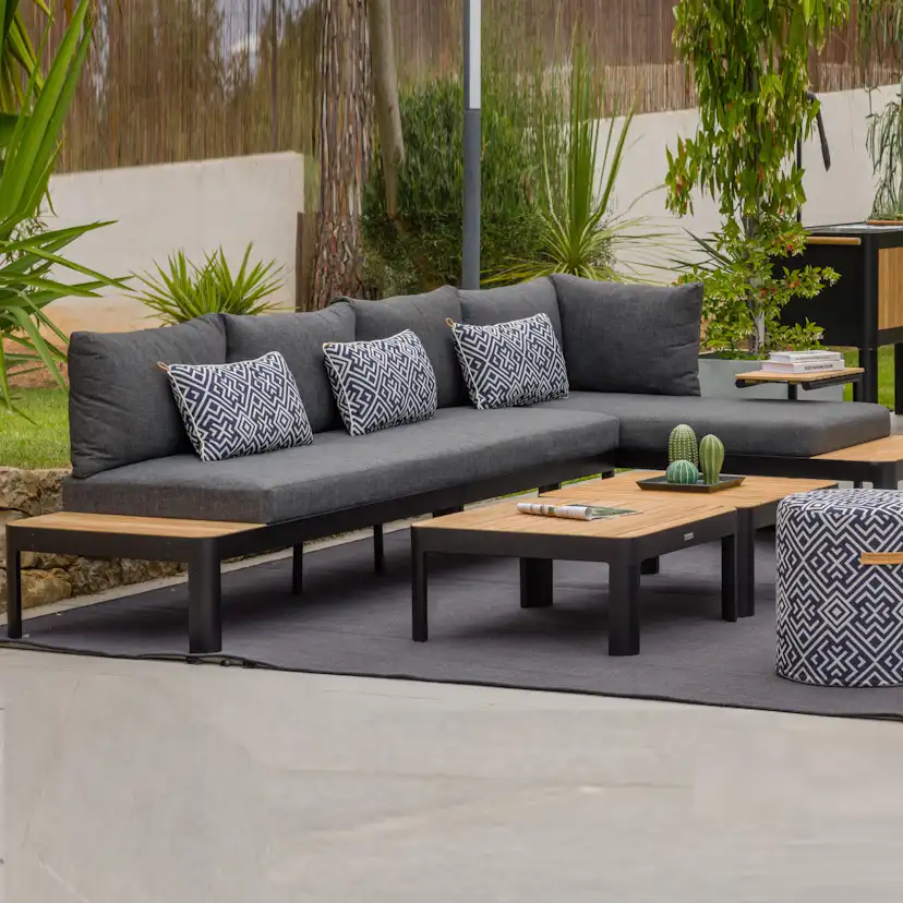 Loungesoffa Utomhus LifestyleGarden Portals Dark 3-sits med Avtagbar Rygg och Grå Dynor