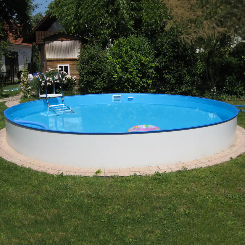 Stålväggspool Planet Pool Premium Inbyggd Rund Ø420 cm D:120 cm inkl SF8 Stege och Tillbehör