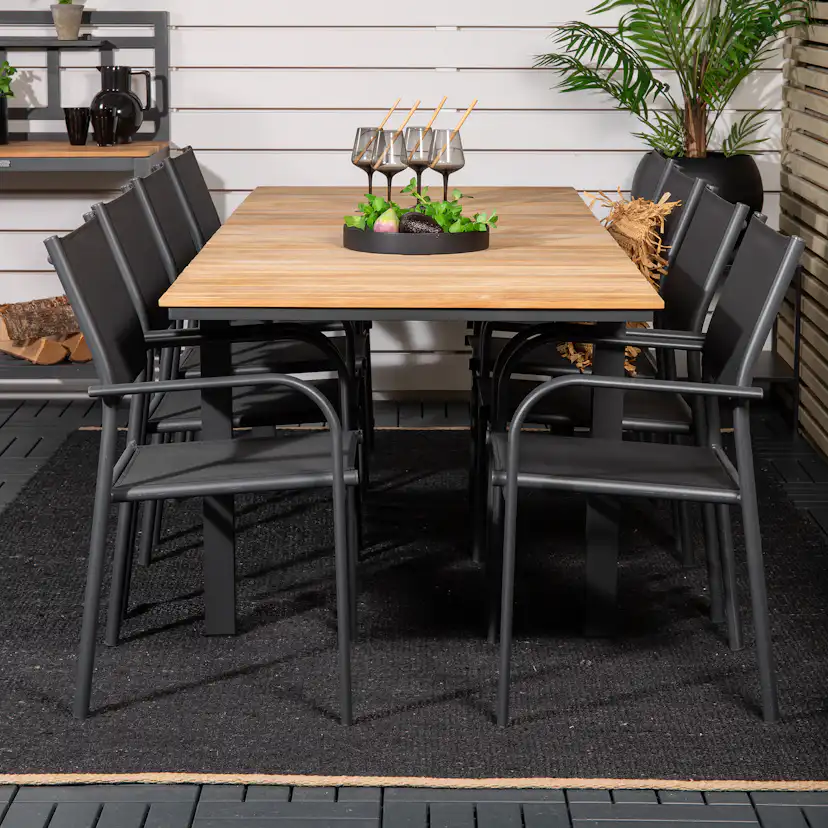 Matgrupp Utomhus Venture Home Meya 160/240 med 8 Siri Trädgårdsstolar