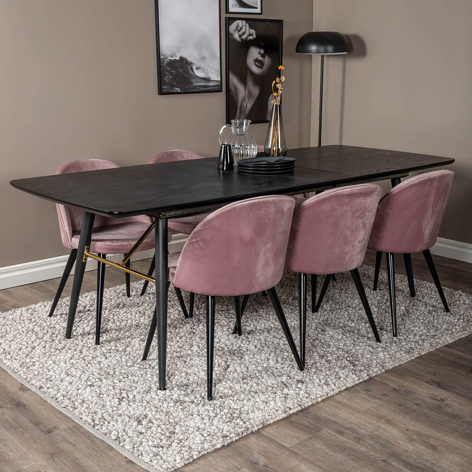 Matgrupp Venture Home Gold med 6 Velvet Stolar