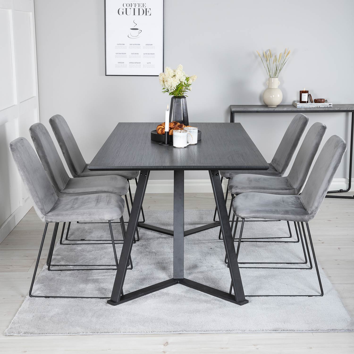 Matgrupp Venture Home Madde med 6 Muscot Stolar Sammet