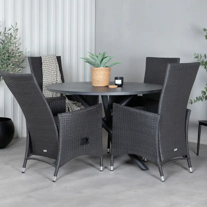 Matgrupp Venture Home Ande med 4 Pava Matstolar Svart/Grå