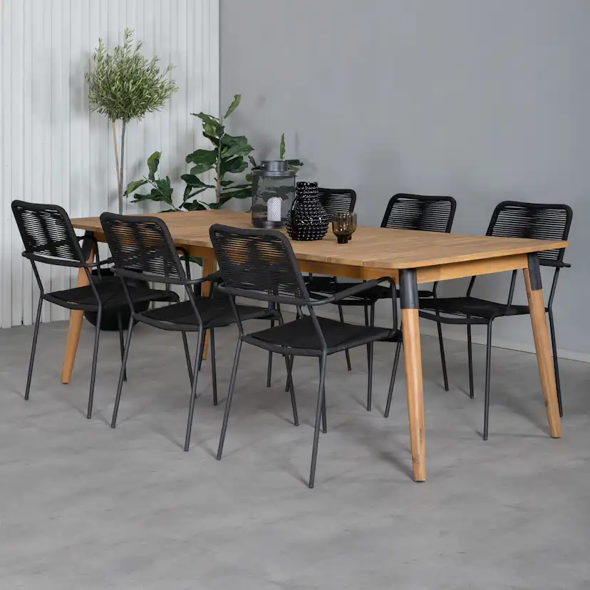 Matgrupp Venture Home Julle med 6 Minos Matstolar med Armstöd