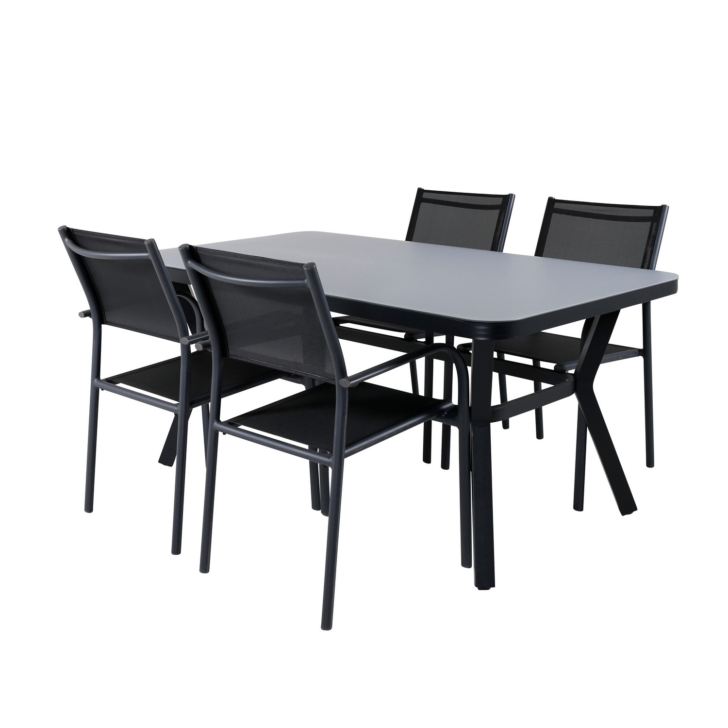 Matgrupp Utomhus Venture Home Vyn Svart med 4 Samba Stapelbara Trädgårdsstolar