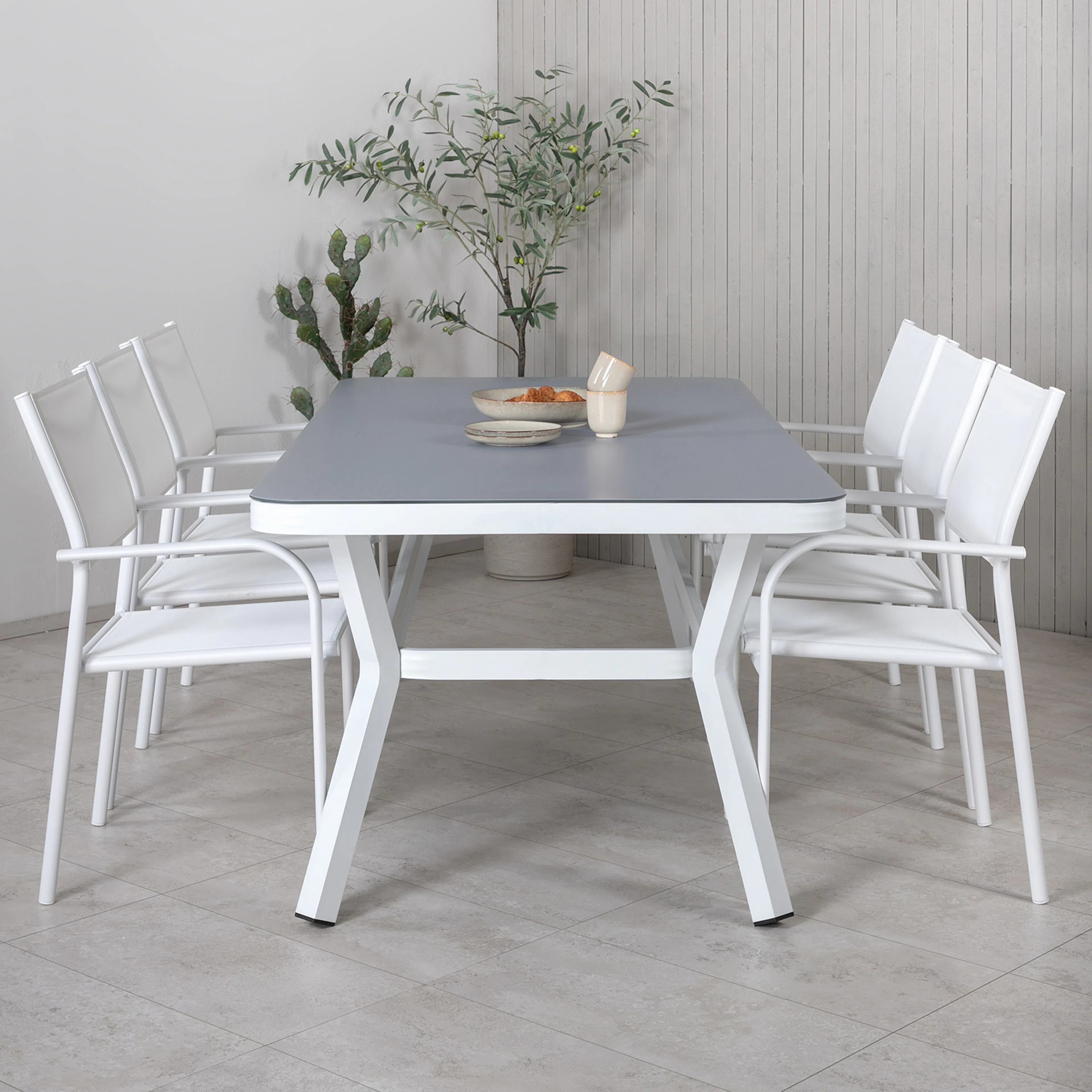 Matgrupp Venture Home Virya 160x90 med 6 Santorini Stapelstolar