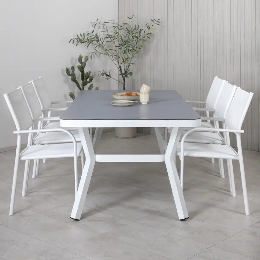 Matgrupp Venture Home Virya 160x90 med 6 Santorini Stapelstolar