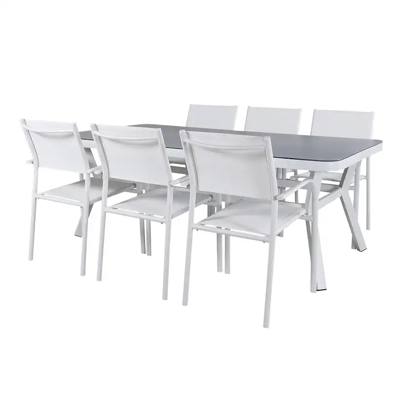 Matgrupp Venture Home Virya 160x90 med 6 Santorini Stapelstolar