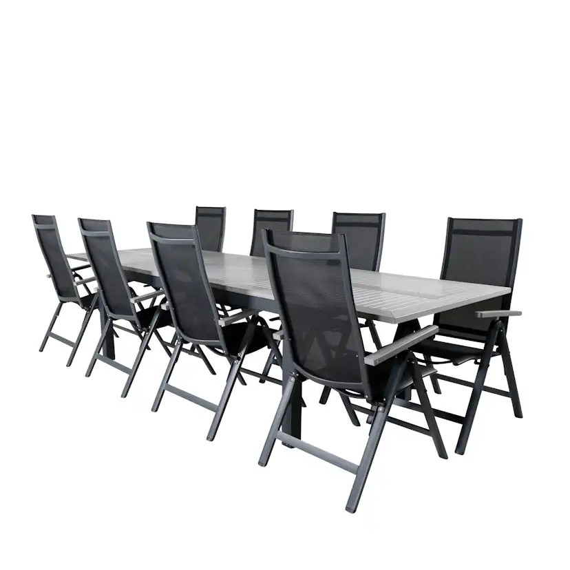 Matgrupp Utomhus Venture Home Aleyna 224 Svart med 8 Aleyna PositionsTrädgårdsstolar