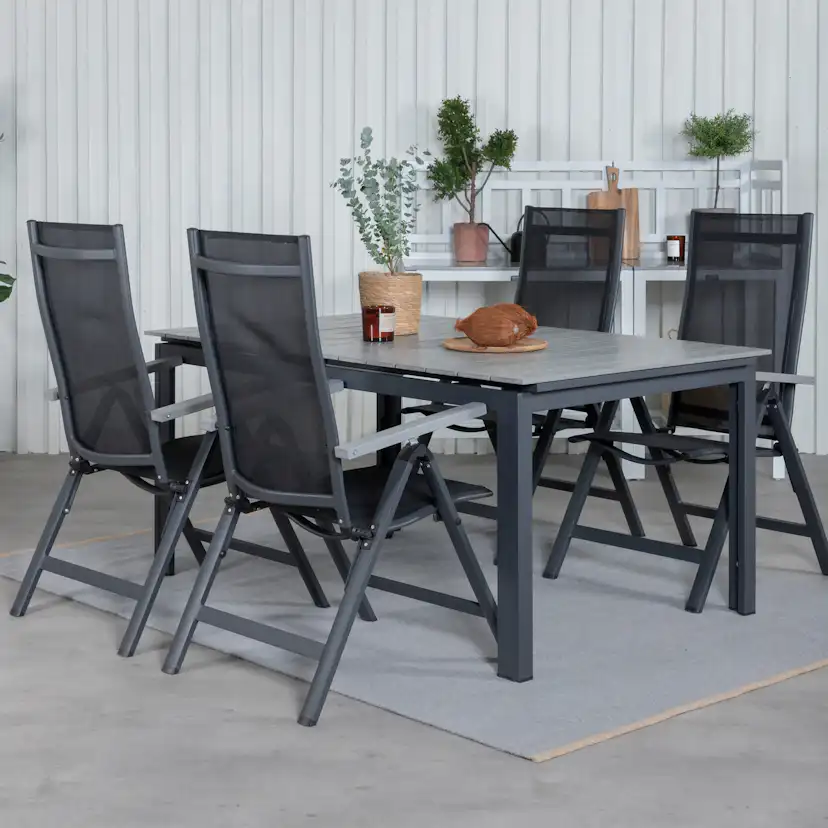 Matgrupp Venture Home Lova 160 Svart med 4 Aleyna Positionsstolar