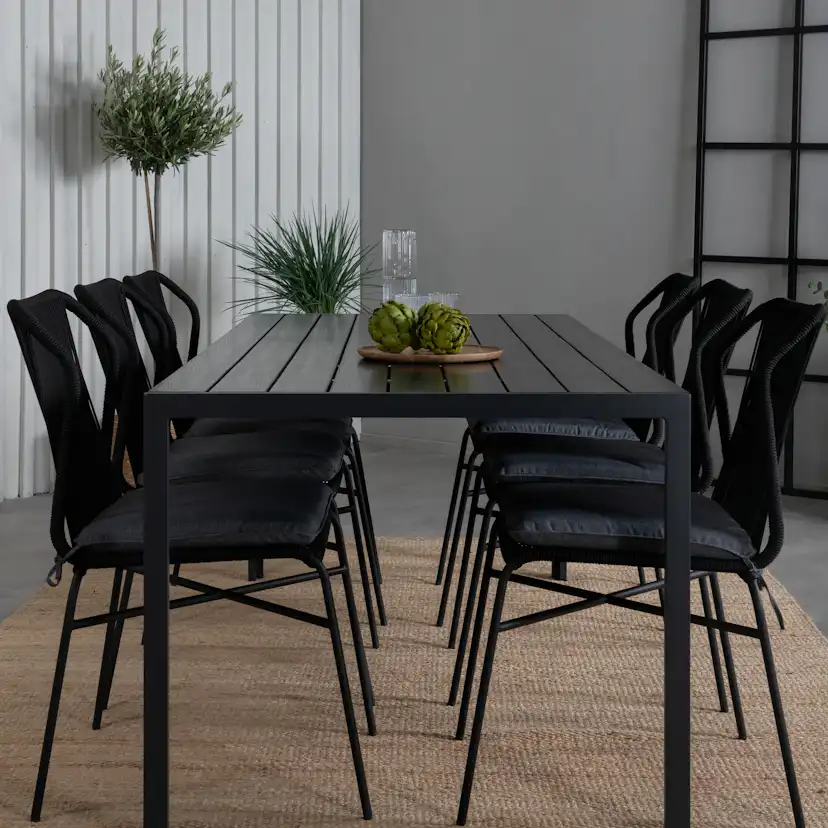 Matgrupp Utomhus Venture Home Bront med 6 Jefferson Stapelbara Trädgårdsstolar