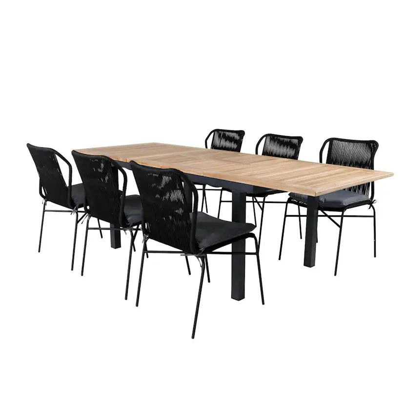 Matgrupp Utomhus Venture Home Perla 152 med 6 Jefferson Stapelbara Trädgårdsstolar