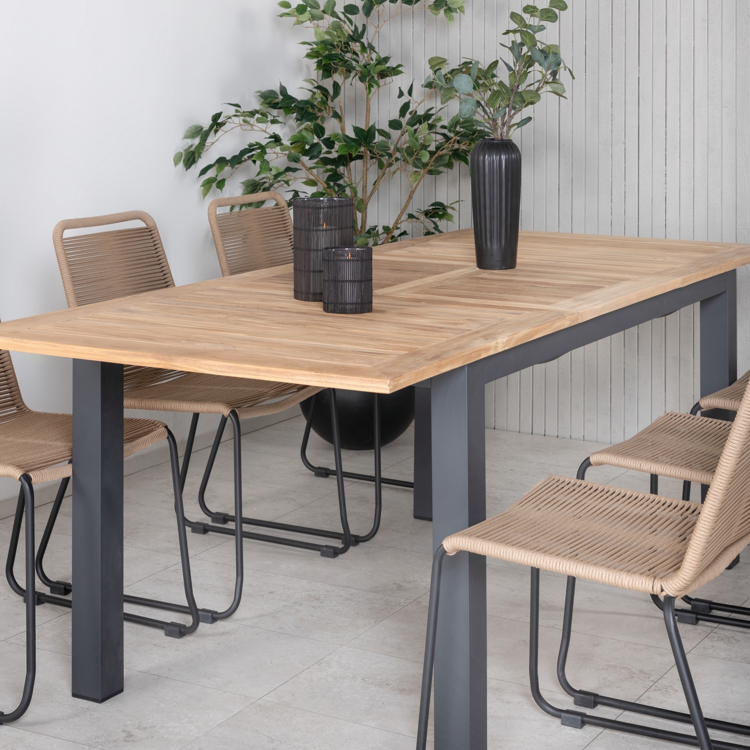Matgrupp Utomhus Venture Home Perla 152 med 6 Leon Stapelbara Trädgårdsstolar