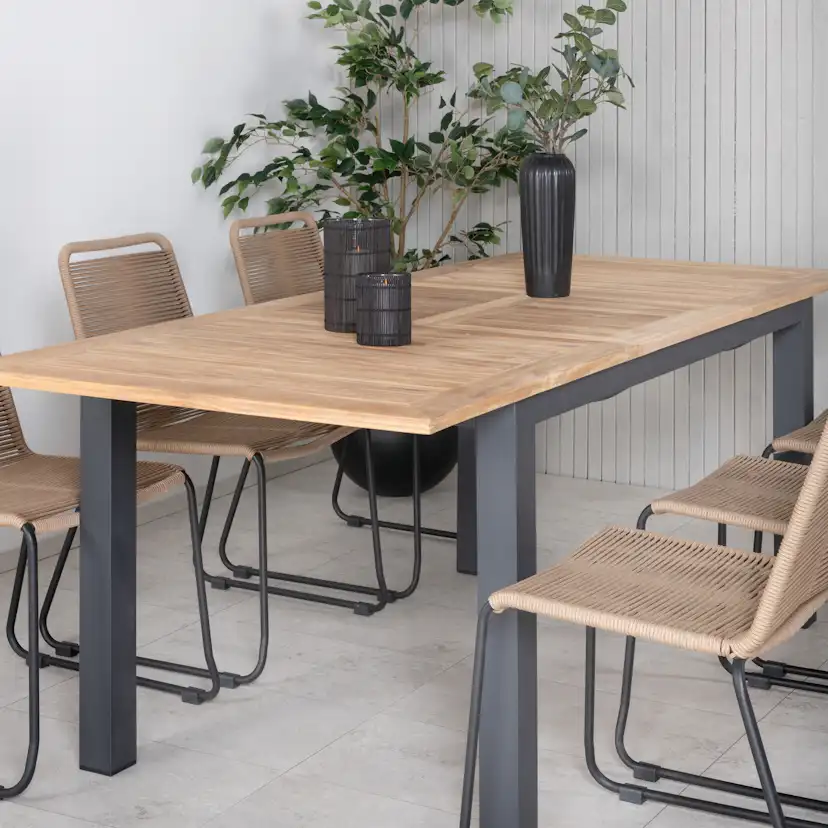 Matgrupp Utomhus Venture Home Perla 152 med 6 Leon Stapelbara Trädgårdsstolar