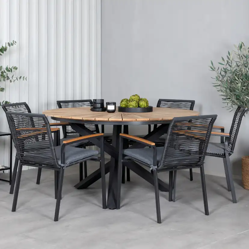 Matgrupp Utomhus Venture Home Meya med 6 Douglas Trädgårdsstolar