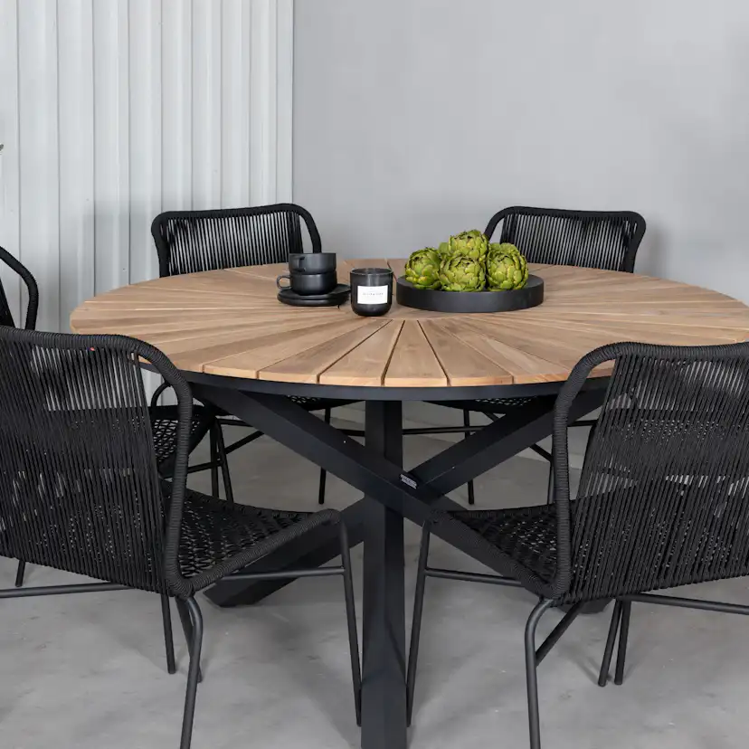 Matgrupp Utomhus Venture Home Meya med 6 Jefferson Stapelbara Trädgårdsstolar