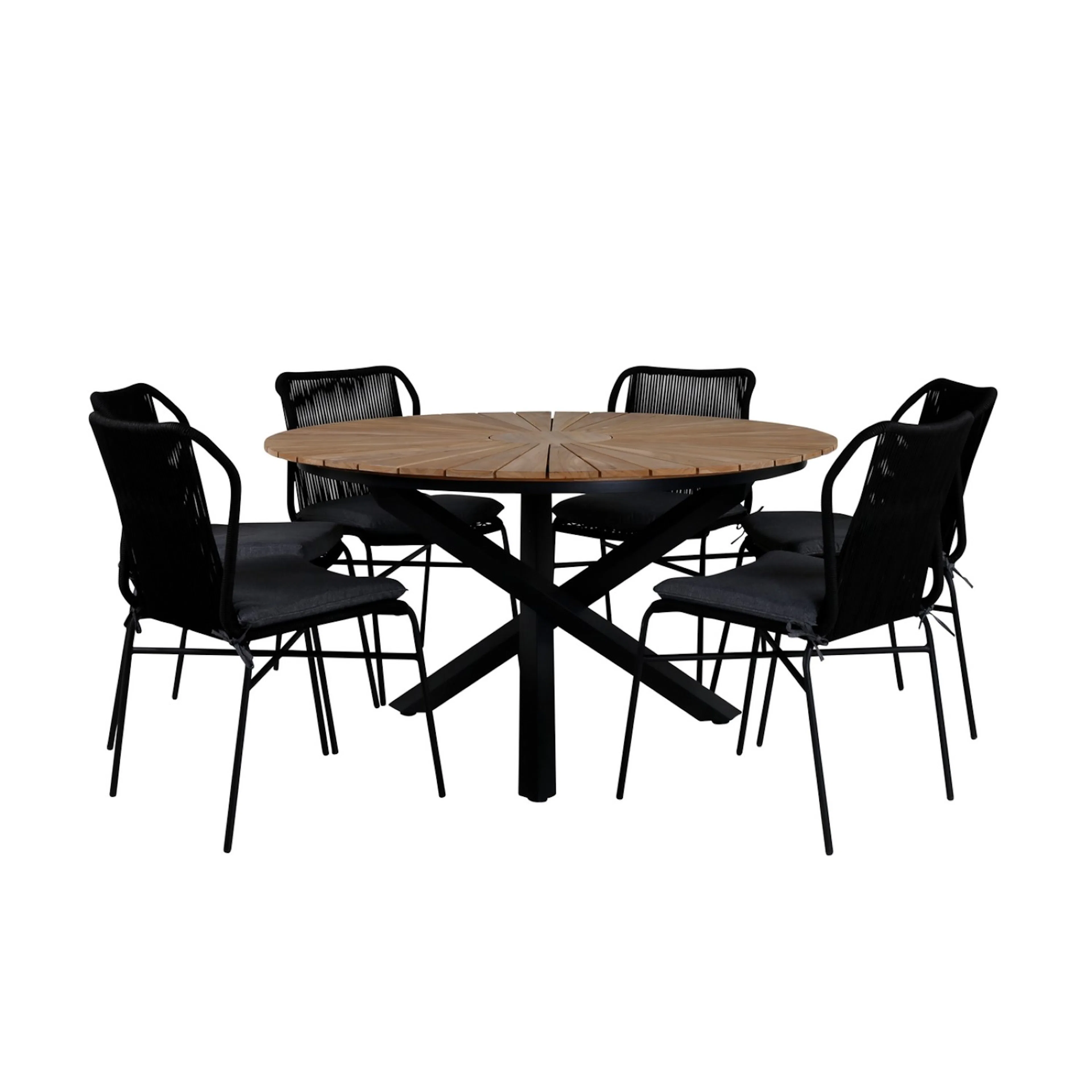 Matgrupp Utomhus Venture Home Meya med 6 Jefferson Stapelbara Trädgårdsstolar