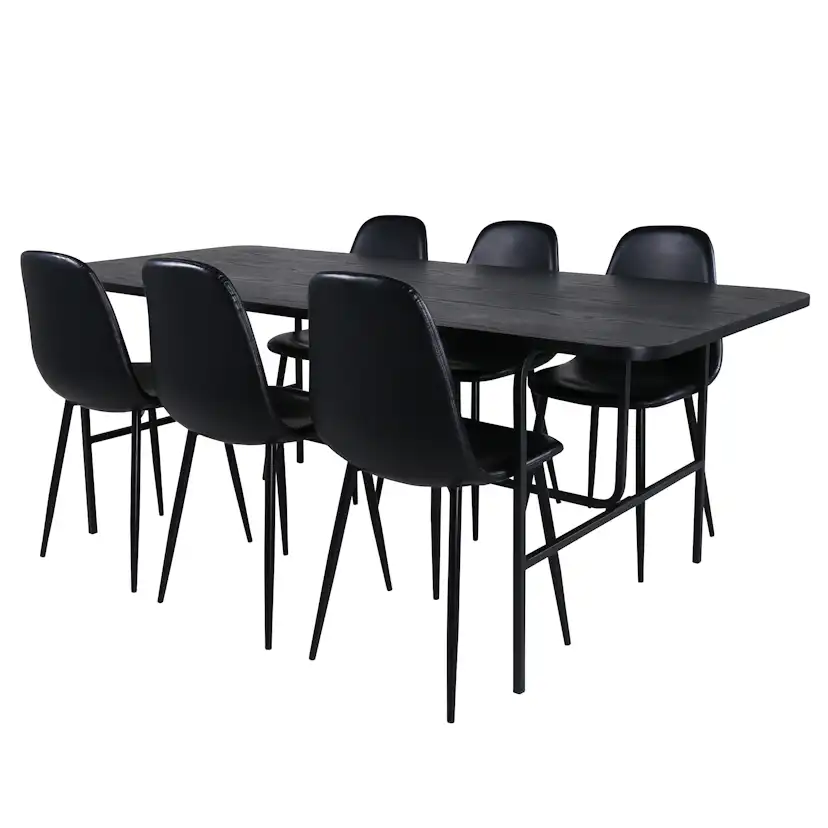 Matgrupp Venture Home Chicago Svart med 6 Pobbie Stolar