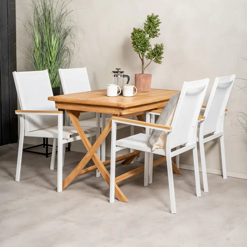 Matgrupp Venture Home Kenya 120x70 Teak med 4 Texas Stapelstolar