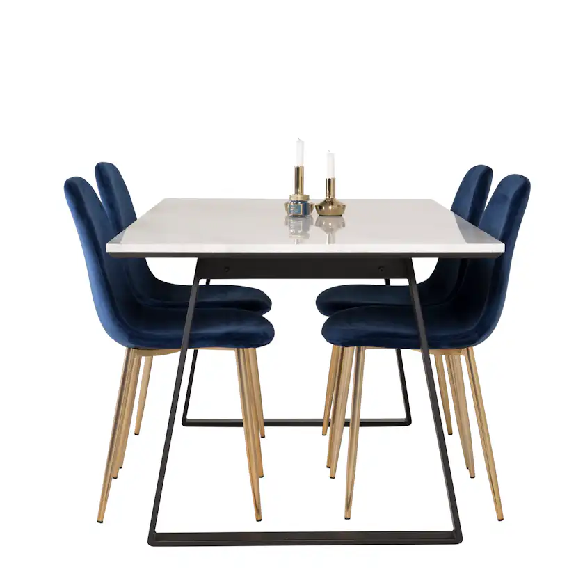 Matgrupp Venture Home Estelle 140 med 4 Pobbie Stolar Sammet/Mässing