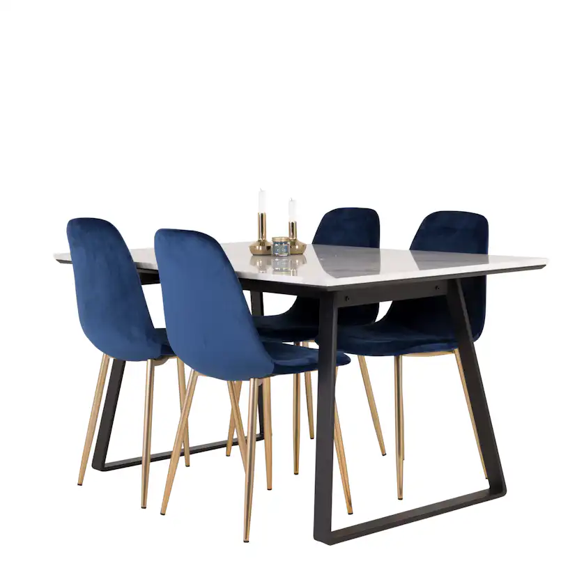 Matgrupp Venture Home Estelle 140 med 4 Pobbie Stolar Sammet/Mässing