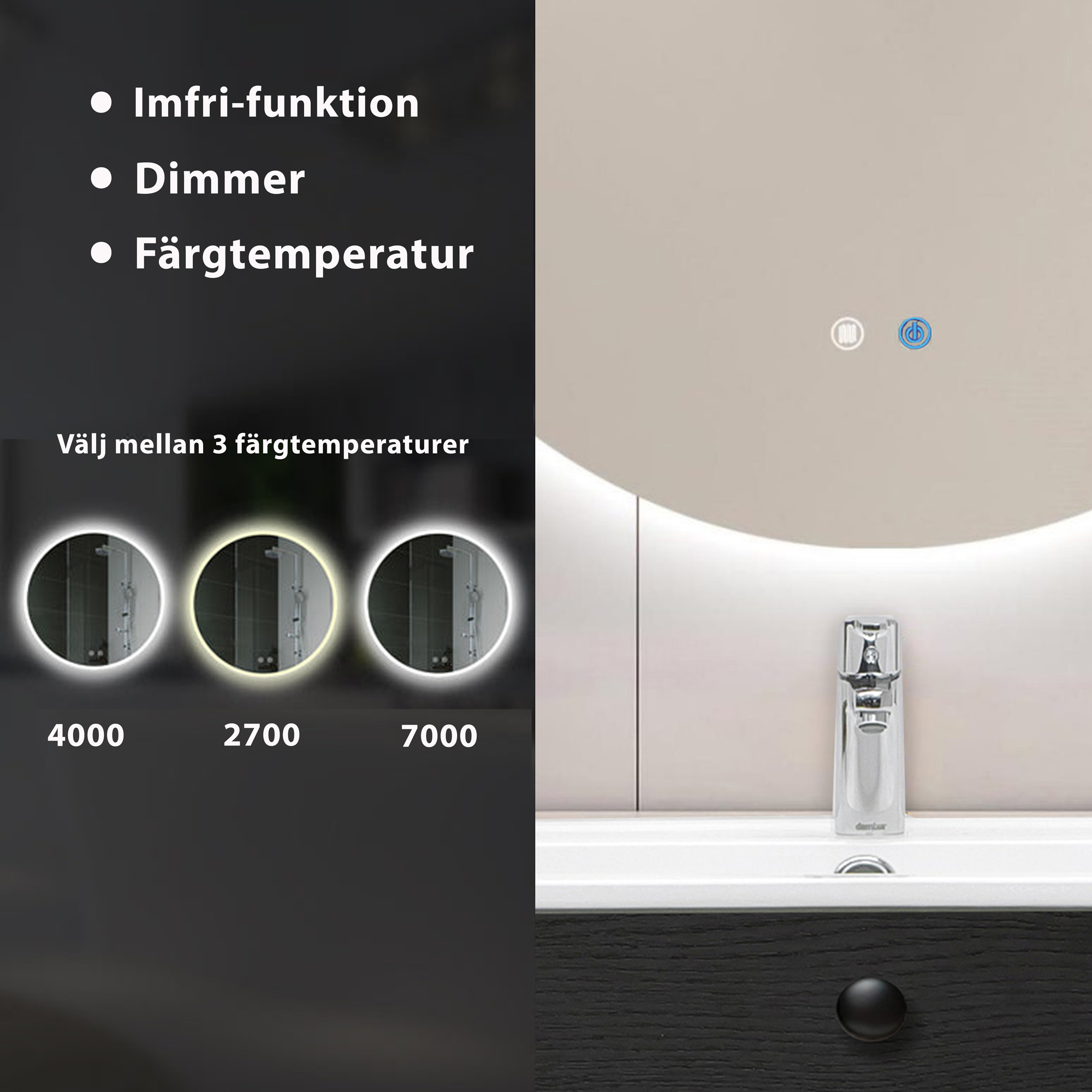 Badrumsspegel 4AQUA Aura 600 mm