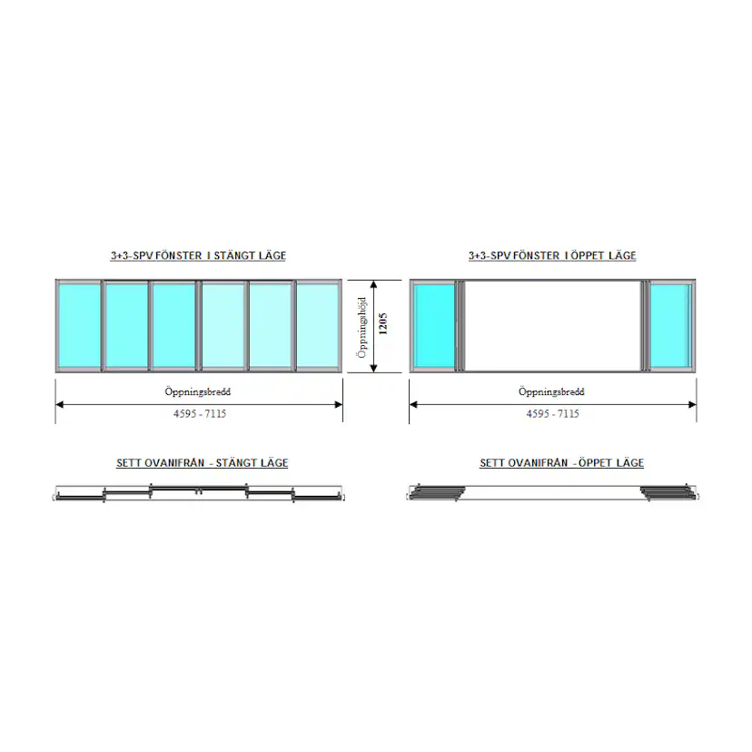 Skjutbart Fönsterparti Novoroom Original 3+3-Delat