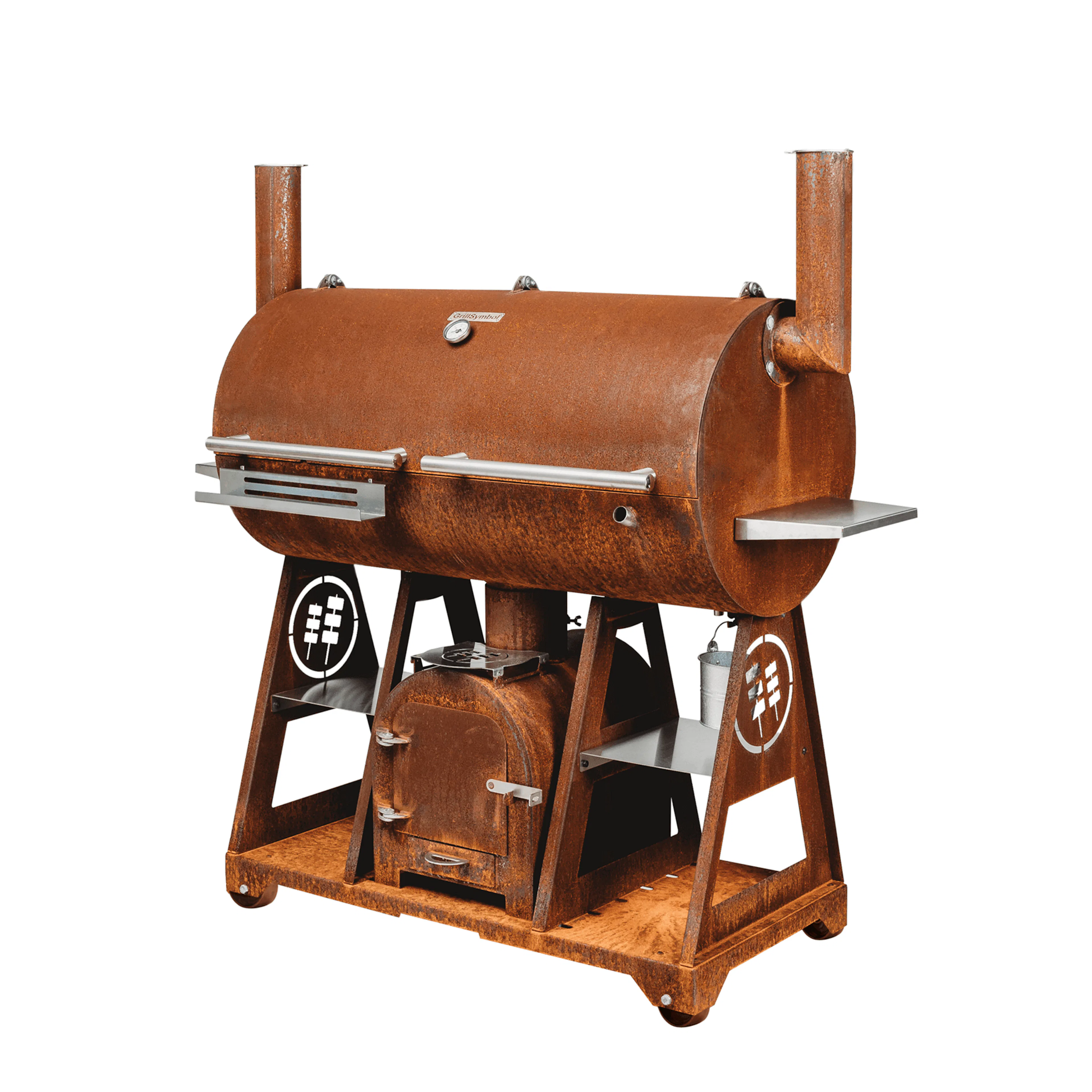 Rökgrill GrillSymbol Smoky Beast XL i Cortenstål med Dubbla Skorstenar & Inbyggda Hyllor