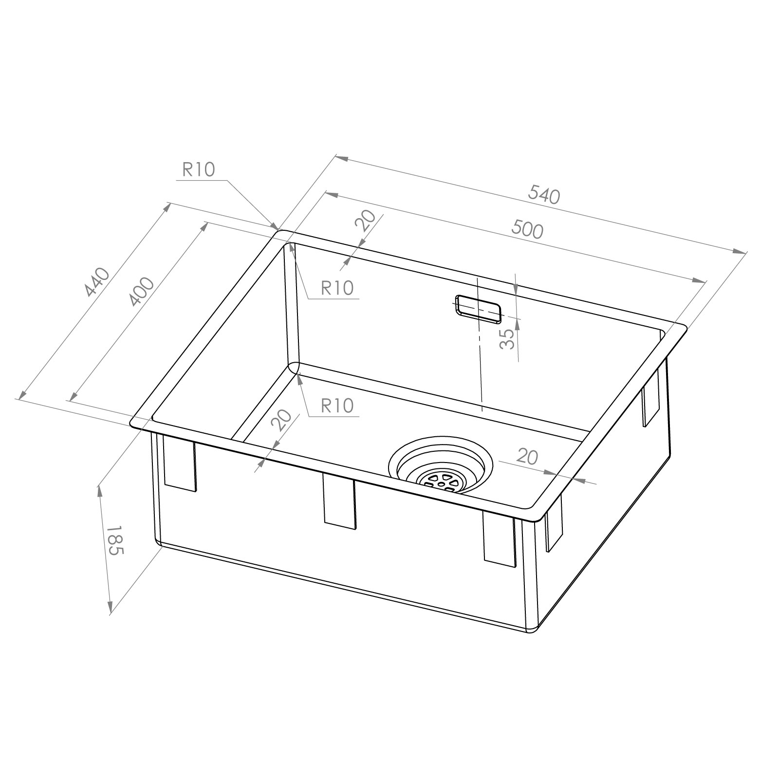 Enkelvask Strand Stainless SOLID med clips PVD Gold