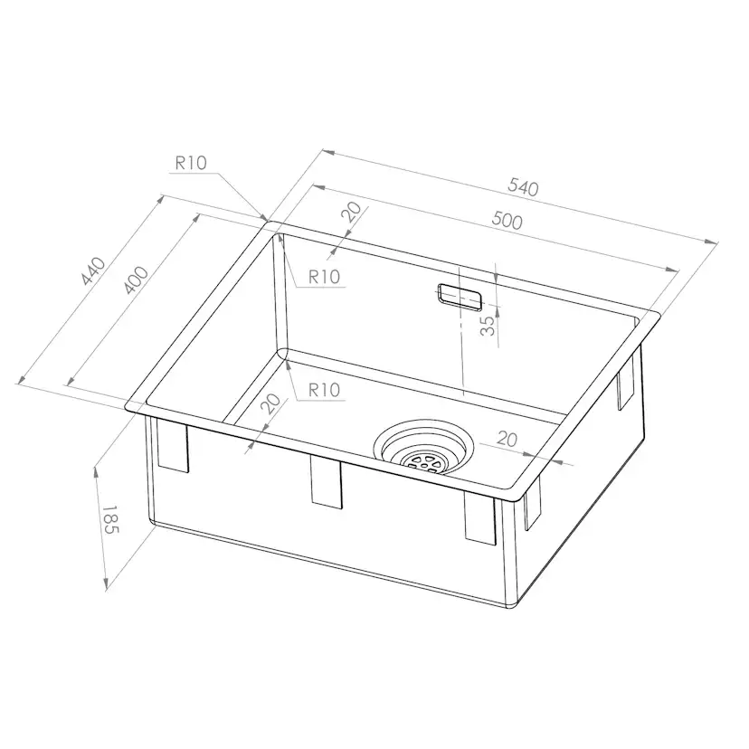 Enkelvask Strand Stainless SOLID med clips