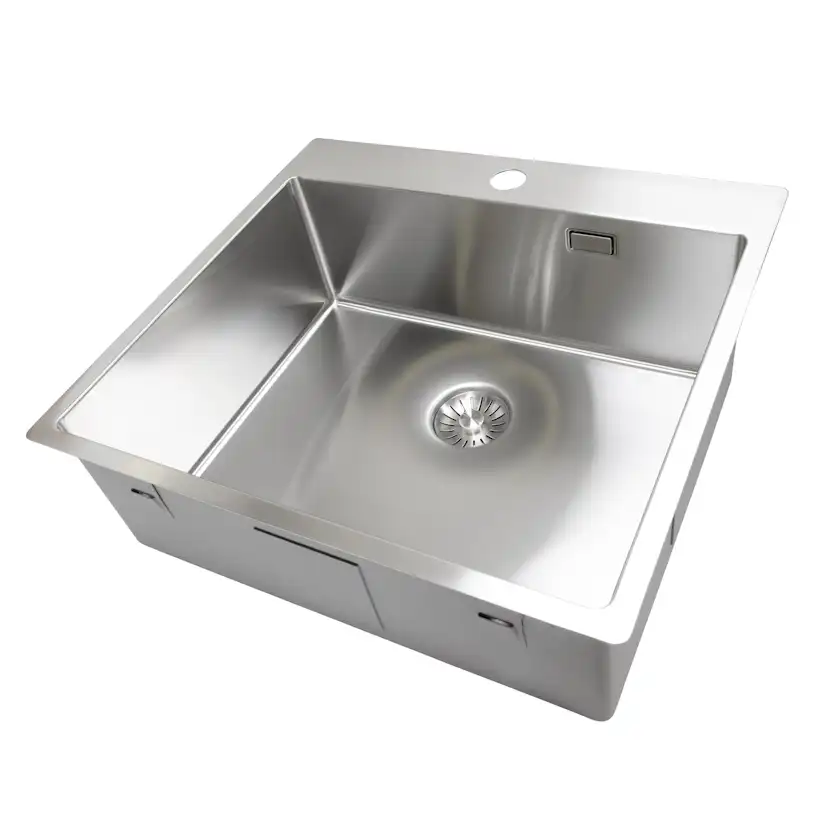 Enkelvask Strand Stainless SOLID med clips och blandarplats