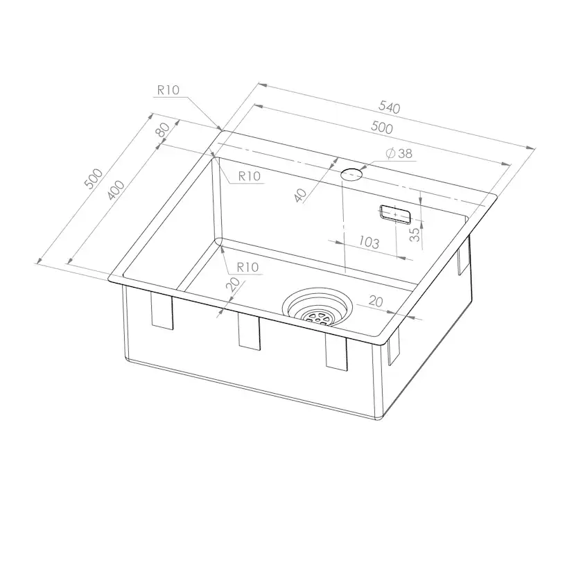 Enkelvask Strand Stainless SOLID med clips och blandarplats