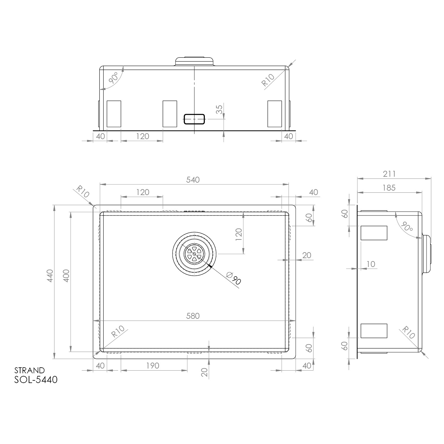 Enkelvask Strand Stainless SOLID med clips