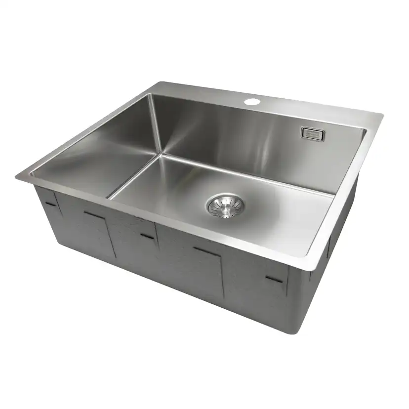 Enkelvask Strand Stainless SOLID med clips och blandarplats