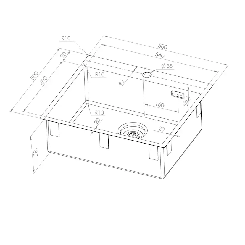 Enkelvask Strand Stainless SOLID med clips och blandarplats