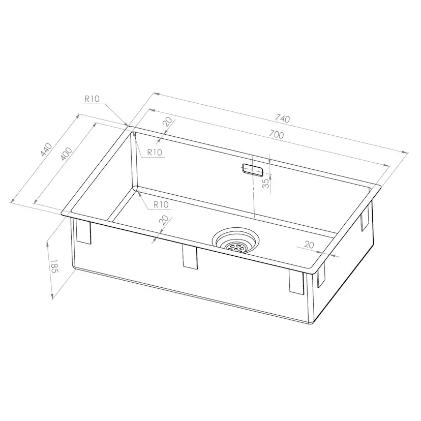 Enkelvask Strand Stainless SOLID med clips