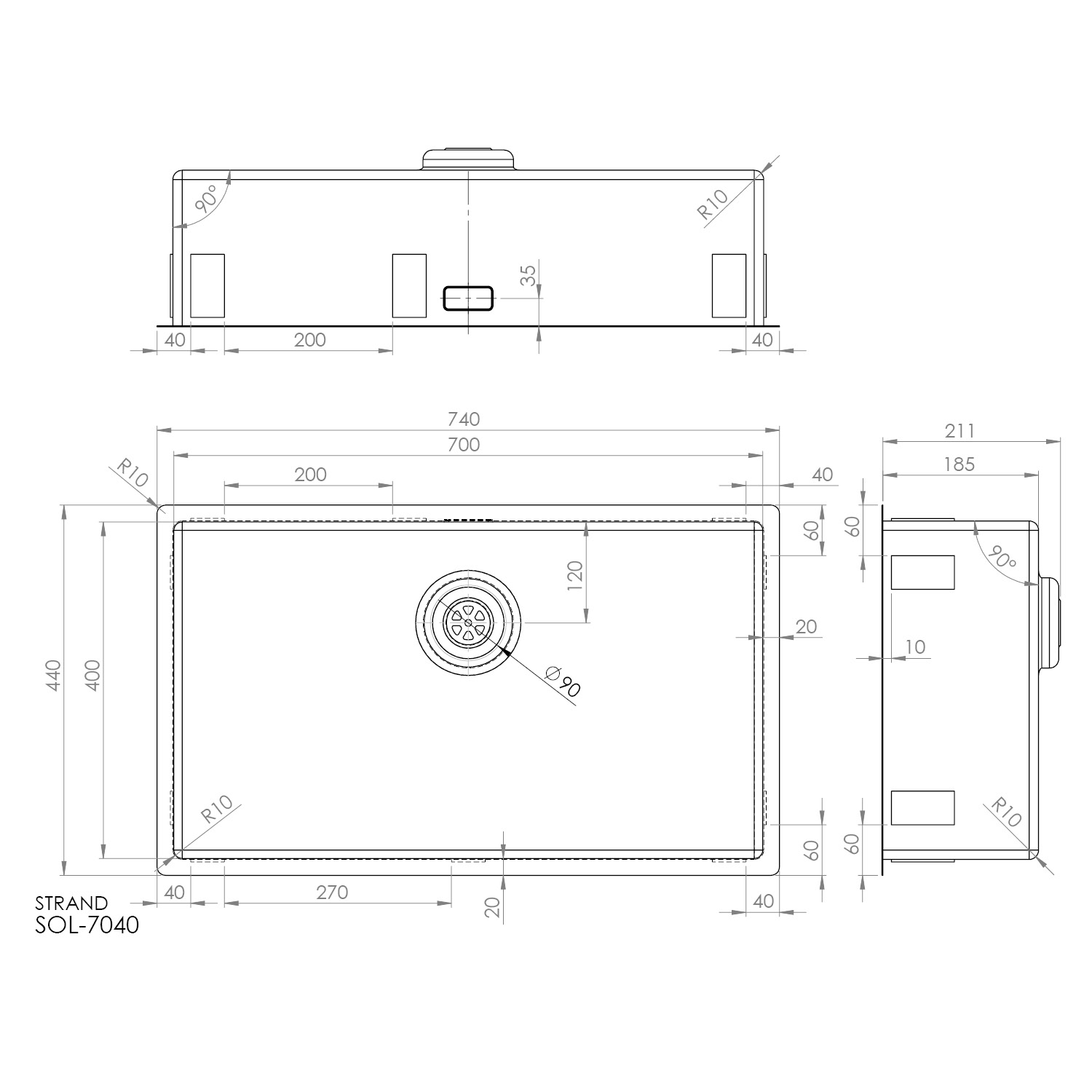 Enkelvask Strand Stainless SOLID med clips PVD Gold