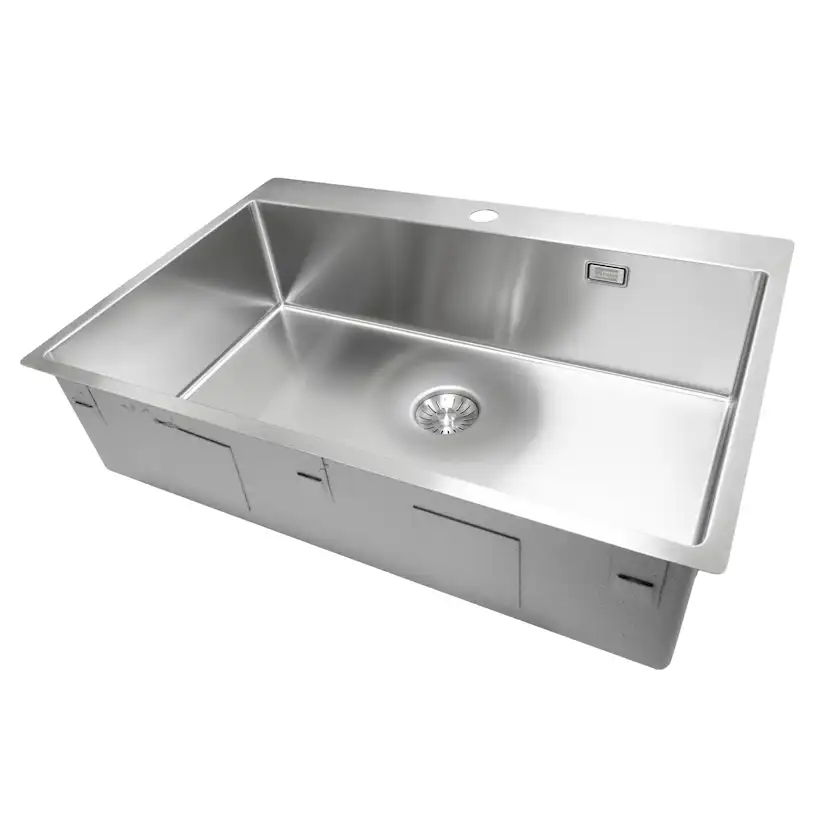 Enkelvask Strand Stainless SOLID med clips och blandarplats