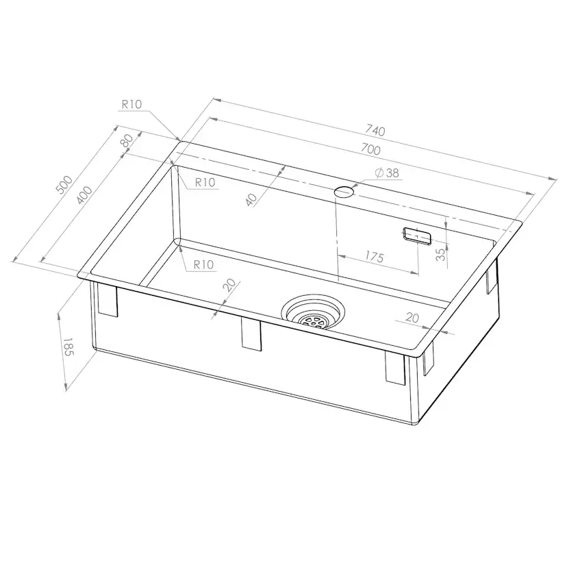 Enkelvask Strand Stainless SOLID med clips och blandarplats
