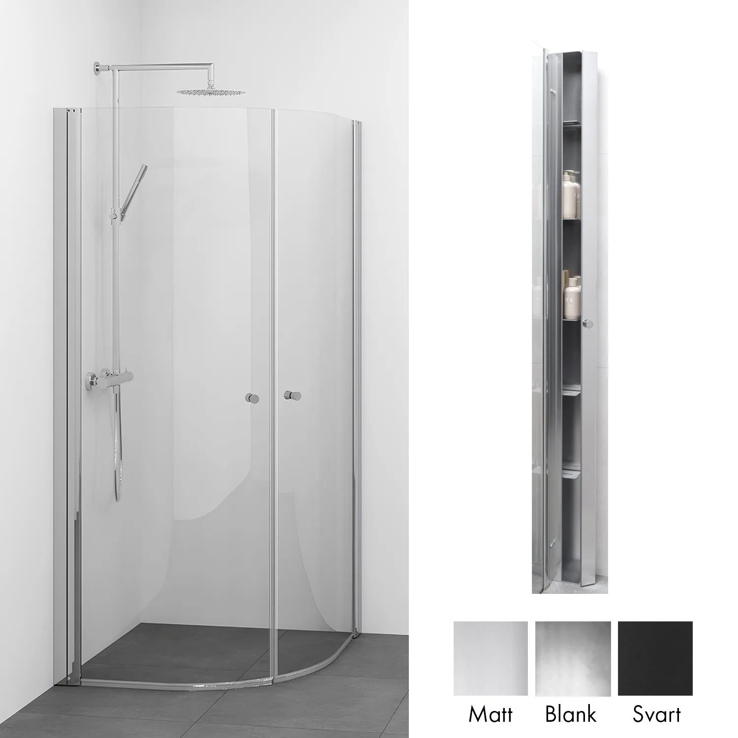 Duschpaket Macro Design Spirit Duschhörn Rund med Sky Duschhylla