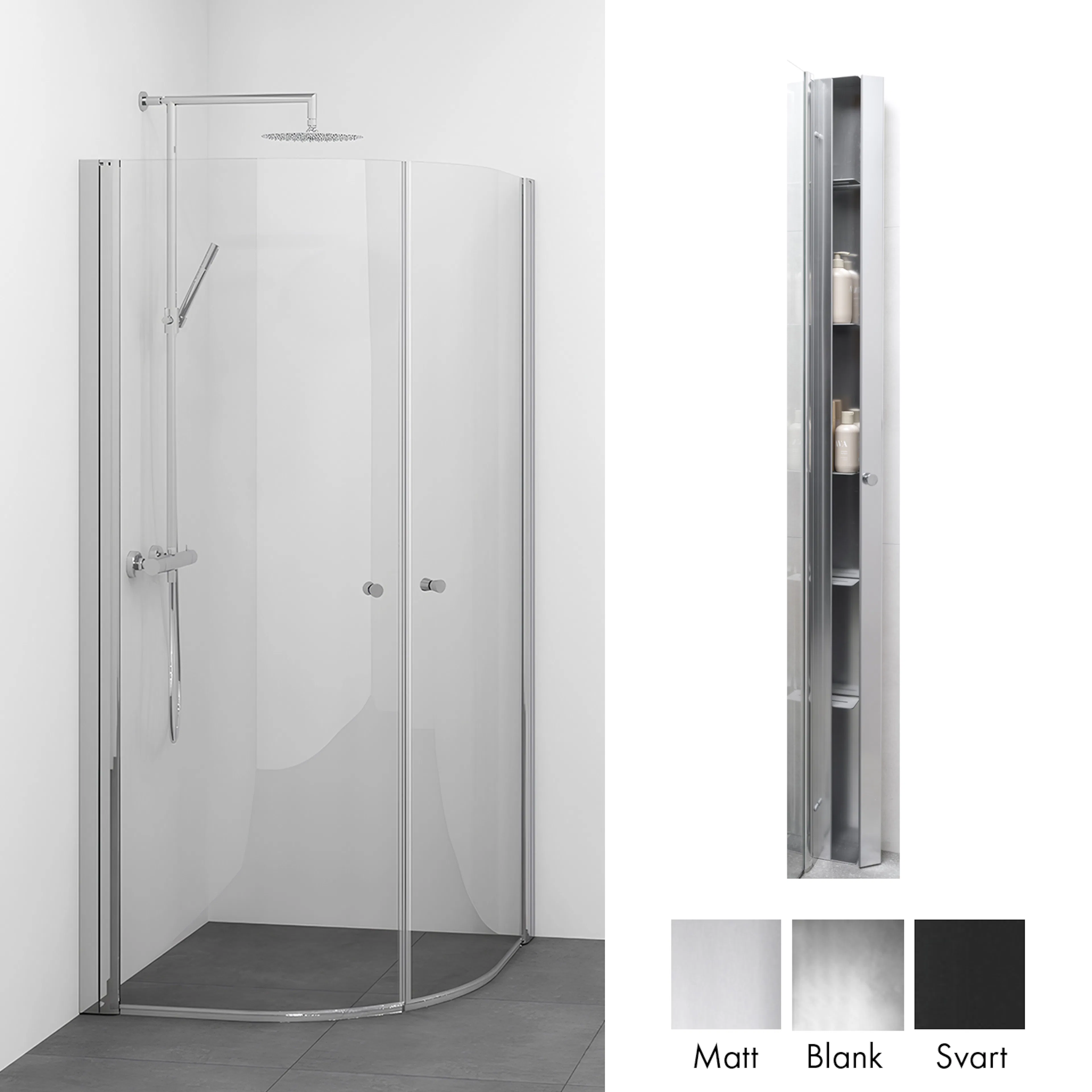 Duschpaket Macro Design Spirit Duschhörn Rund med Sky Duschhylla