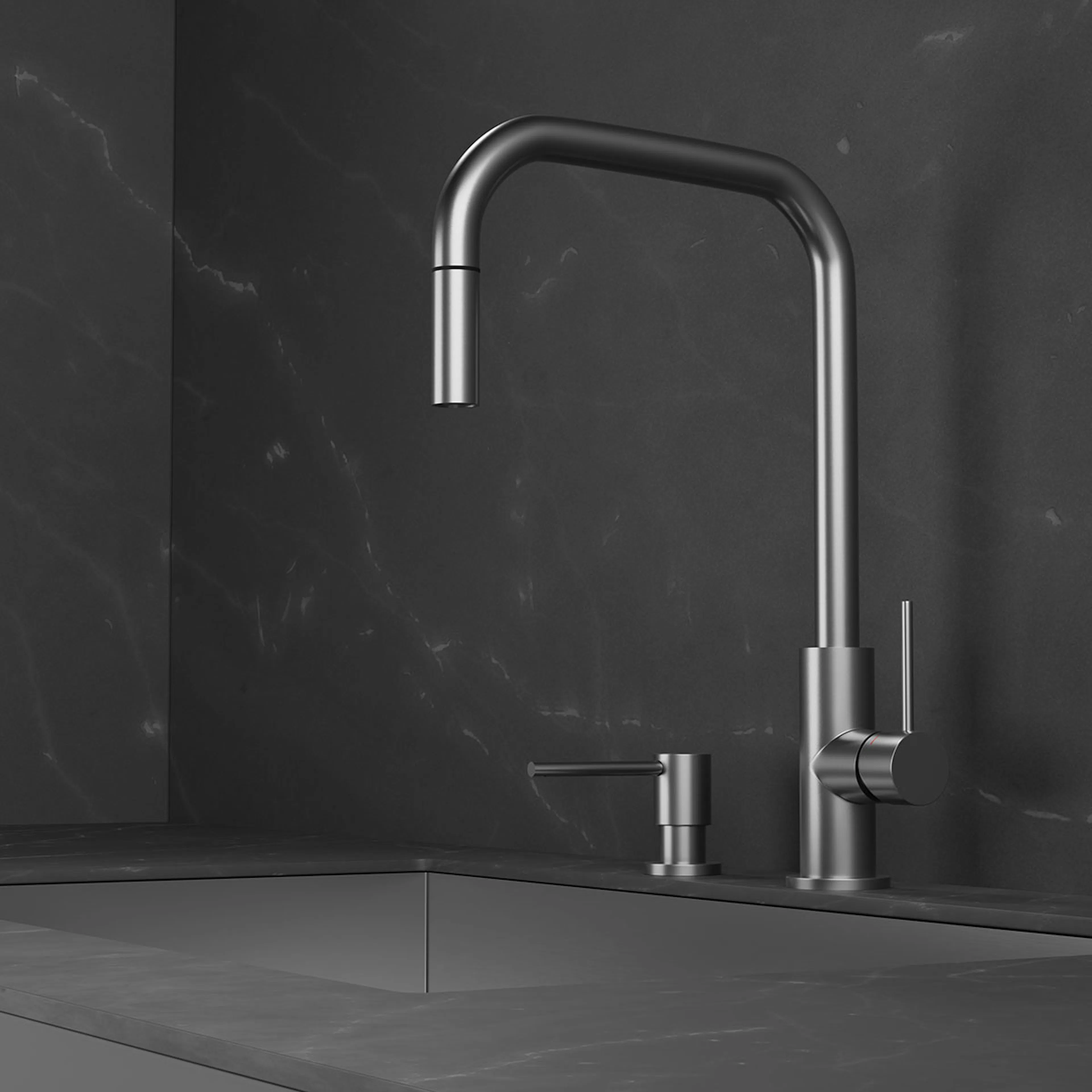 Köksblandare Scandtap Steel Accent Square med Utdragbar Pip