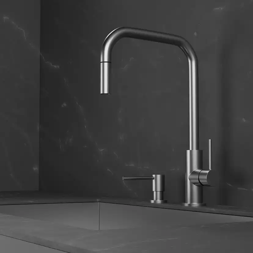 Köksblandare Scandtap Steel Accent Square med Utdragbar Pip