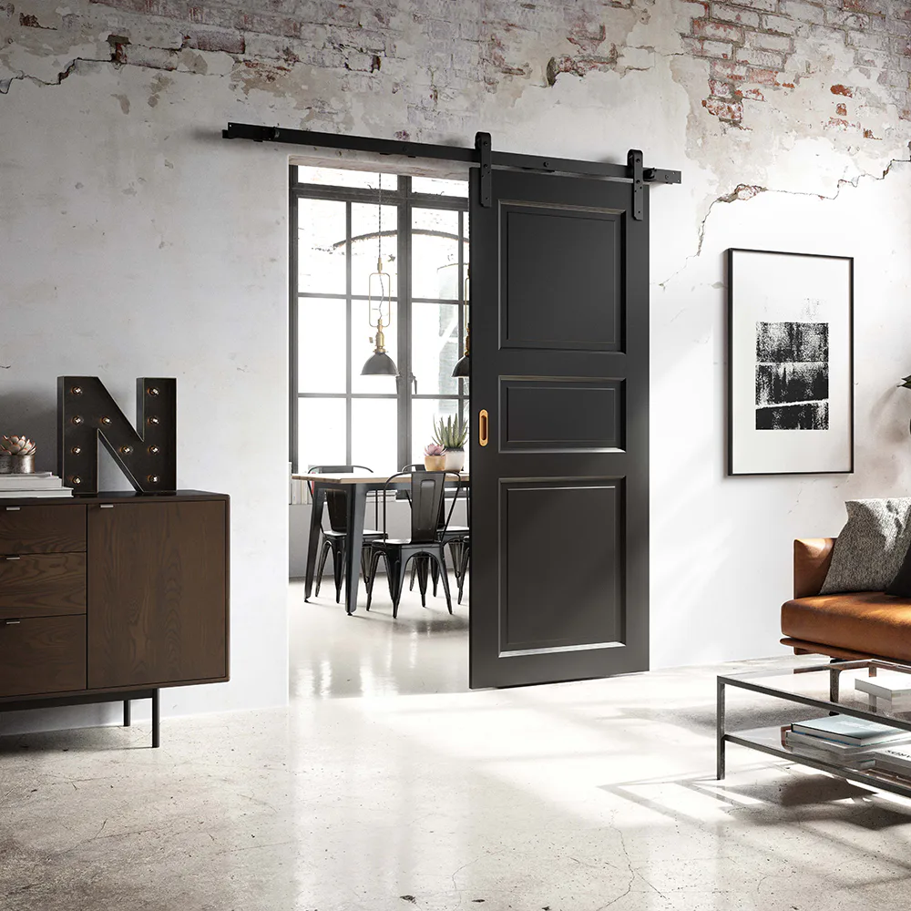 Kornisch Skena Swedoor Retro-stil för Utanpåliggande Skjutdörr