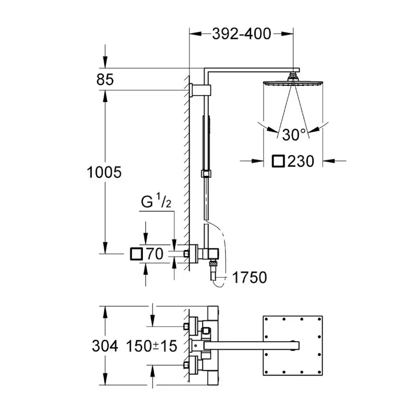 Takduschset Grohe Euphoria Cube XXL System 230 150 cc