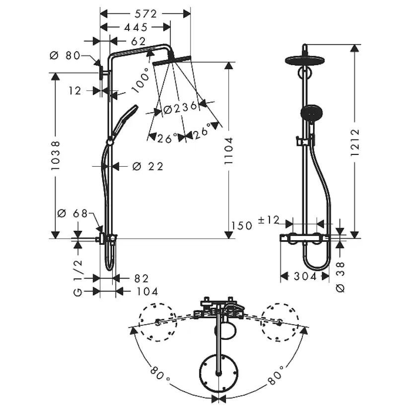 Takduschset Hansgrohe Raindance Select 240 EcoSmart Showerpipe