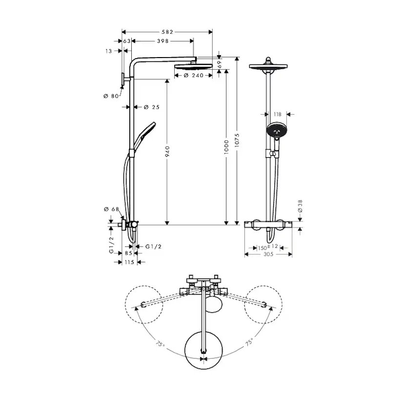 Takduschset Hansgrohe Raindance Select S Showerpipe 240 2-jet 150 cc