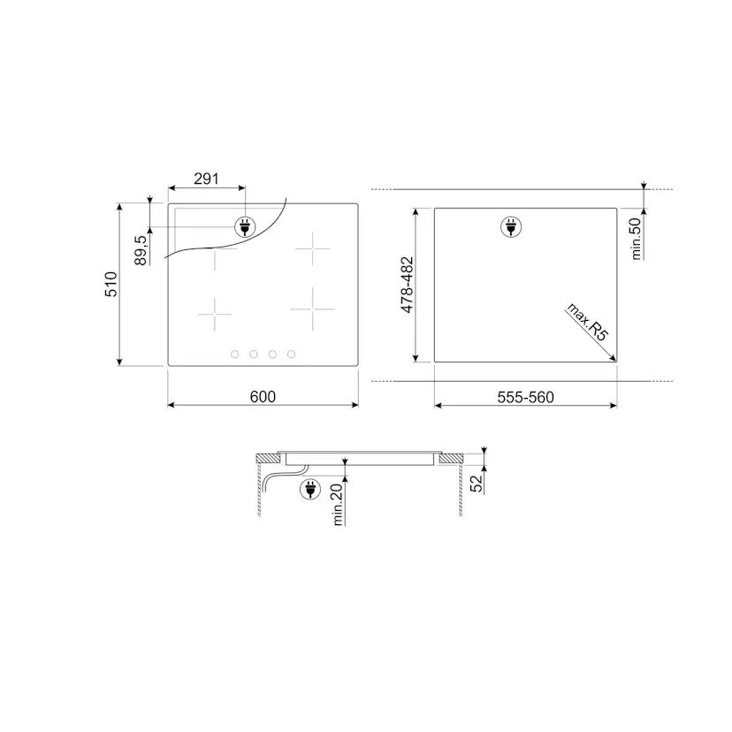 Induktionshäll Smeg Classic SI364BM Svart med Facettslipad Kant och 4 Zoner