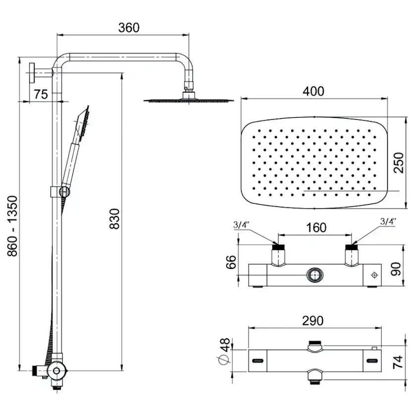 Takduschset Strand Stainless Titan TI-501WXL 160 cc