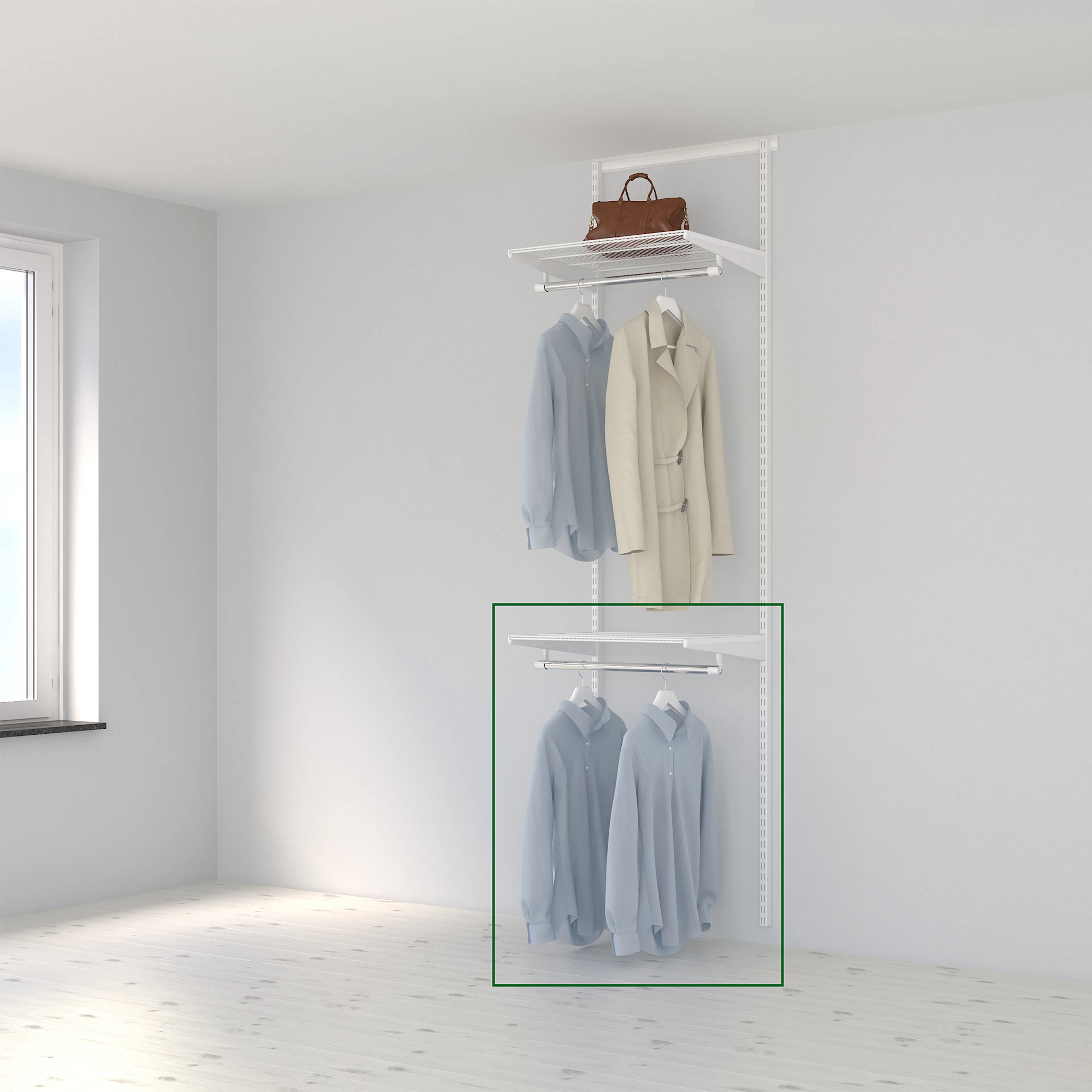 Tilläggspaket 2 Elfa Klädstång och Hylla B: 607 mm