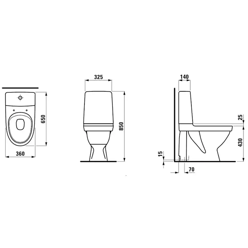Toalettstol Laufen Kompas 825151 Rimless med Dolt S-lås för Limning inkl Mjuksits
